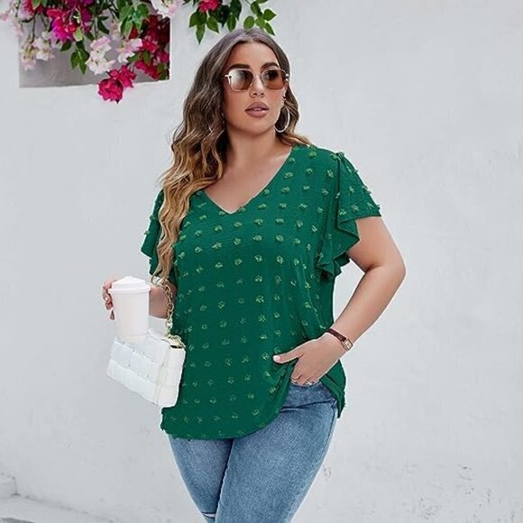 IN'VOLAND,  Size 22W V Neck Short Sleeve Flowy Tunic with Swiss Dots, NEW - Picture 7 of 14